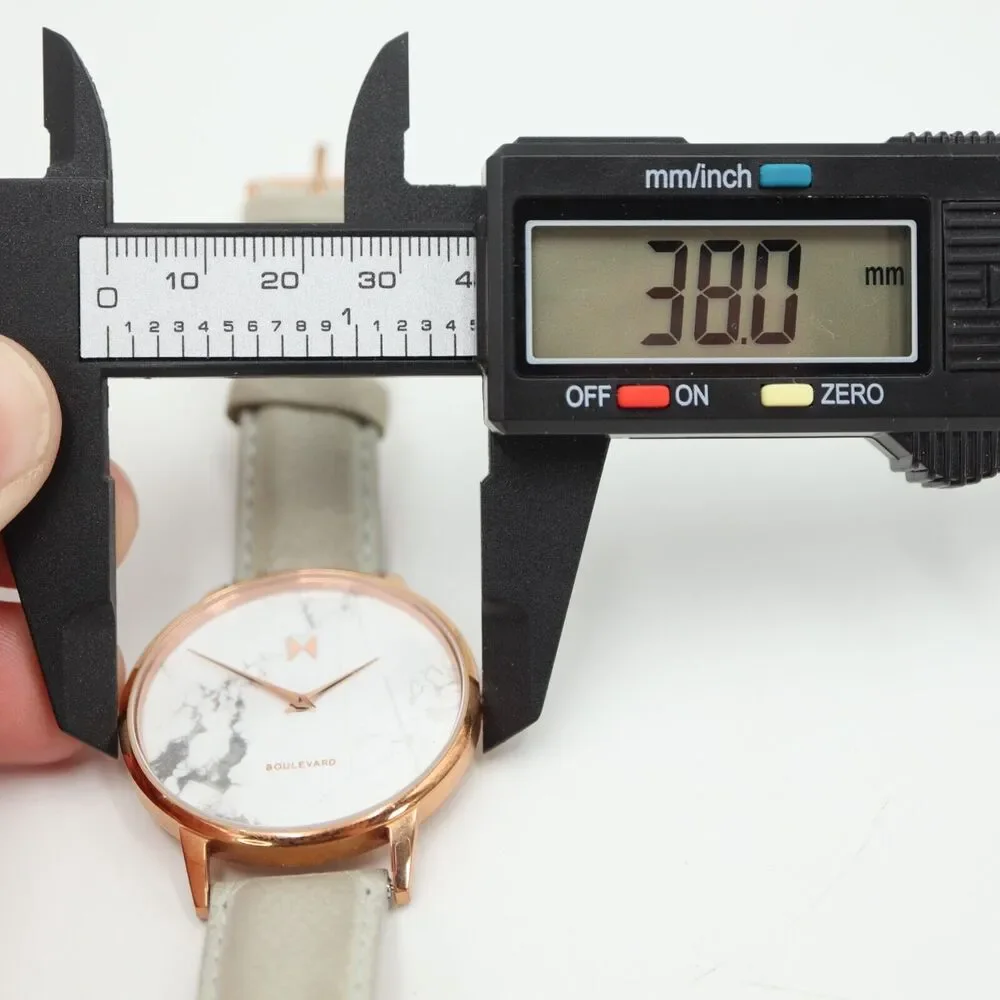 MVMT Women's Beverly Marble Watch 38mm Rose Gold Tone Gray Leather w New Battery
